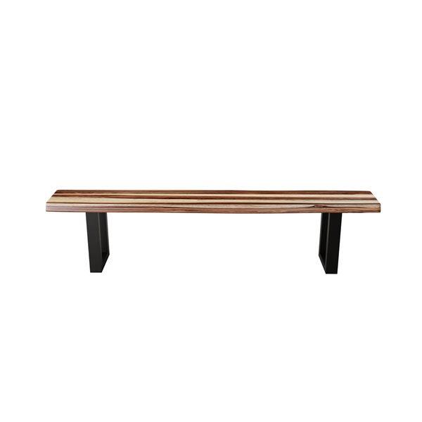 Banc de salle à manger rectangulaire Zen de MobX en bois de Sheesham, 84 po, pattes en métal noir en forme de U