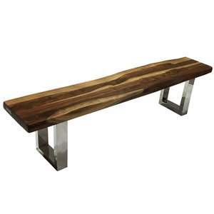 Banc de salle à manger rectangulaire Zen de Corcoran en bois de Sheesham, 72 po, pattes en acier inoxydable en forme de U