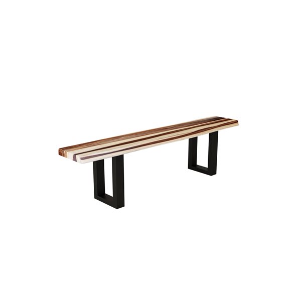MobX Zen Rectangular Sheesham Dining Bench - 72-in - Black Metal U Legs
