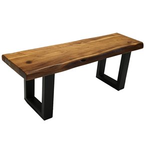 Banc de salle à manger rectangulaire Zen de Corcoran en bois d'Acacia, 48 po, pattes en métal noir en forme de U