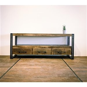 Corcoran Zen Rustic Media Cabinet with 3 Drawers - 59-in x 24-in - Mango Wood