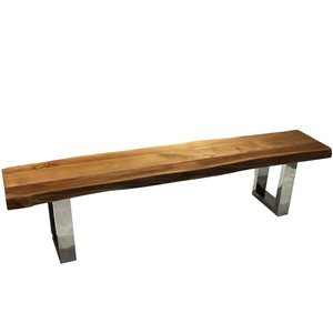 Corcoran Zen Rectangular Acacia Dining Bench - 72-in - Stainless Steel U Legs