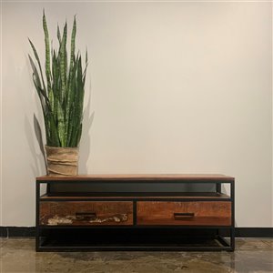 Meuble pour télévision rustique Zen de Corcoran à 2 tiroirs, 60 po x 22 po, bois recyclé