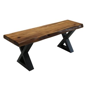 Banc de salle à manger rectangulaire Zen de Corcoran en bois d'Acacia, 48 po, pattes en métal noir en forme de X