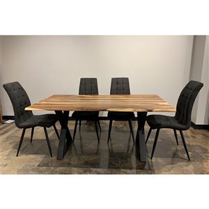 Ens. de salle à manger Zen de Corcoran, table en bois de Sheesham et chaises en tissus gris, 36 po x 67 po, 5 pièces