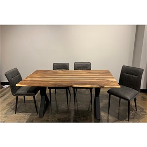Ens. 5 pièces de salle à manger Zen de Corcoran avec table en bois de Sheesham, 36 po x 67 po, chaises en tissu gris