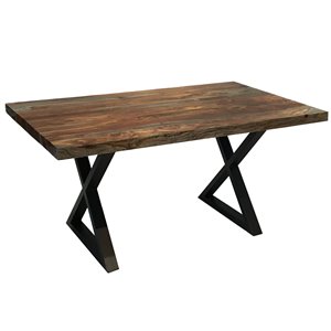 MobX Zen Rectangular Dining Table in Sheesham Wood - 72-in - Black X Legs