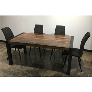 Corcoran Zen 5-Piece Dining Set with Sheesham Table - 36-in x 70-in - Grey Fabric Chairs