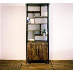 Corcoran Zen 11-Shelf Industiral Vertical Bookcase - Dark Wood/Metal