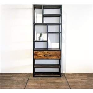 Corcoran Zen 6-Shelf Industiral Vertical Bookcase - Dark Natural Wood/Metal