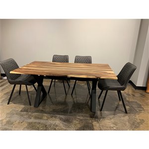 MobX Zen Dining Set with Sheesham Table - 36-in x 67-in - Grey Fabric Chairs - 5-Piece