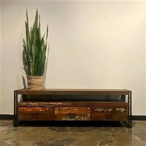 Meuble pour télévision rustique à 3 tiroirs Zen de Corcoran, 70 po x 22 po, bois recyclé