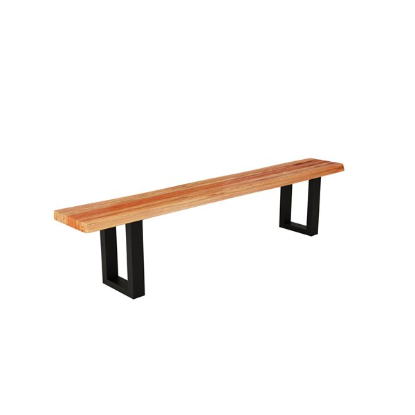 MobX Zen Rectangular Acacia Dining Bench - 84-in - Black Metal U Legs