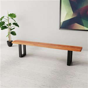 MobX Zen Rectangular Acacia Dining Bench - 84-in - Black Metal U Legs