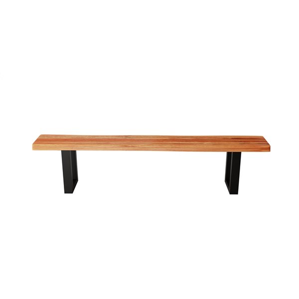 Banc de salle à manger rectangulaire Zen de MobX en bois d'Acacia, 84 po, pattes en métal noir en forme de U