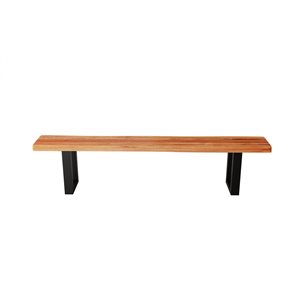 Banc de salle à manger rectangulaire Zen de MobX en bois d'Acacia, 84 po, pattes en métal noir en forme de U