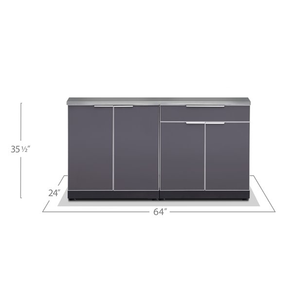 NewAge Products Outdoor Kitchen Modular Cabinet Set with Countertops - Slate Grey - 3-Piece