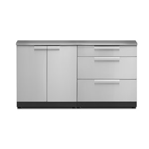 NewAge Products Outdoor Kitchen Modular 2-Door and 3-Drawer Cabinet Set with Countertop - Stainless Steel - 3-Piece