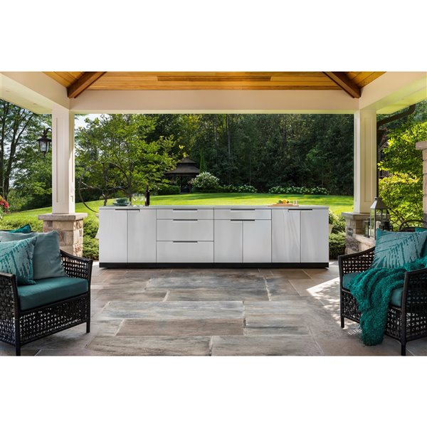 NewAge Products Outdoor Kitchen Modular Cabinet Set with Covers - Stainless Steel - 7-Piece