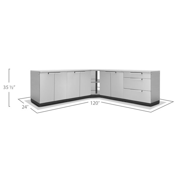 NewAge Products Outdoor Kitchen Modular Cabinet Set with Covers - Stainless Steel - 7-Piece