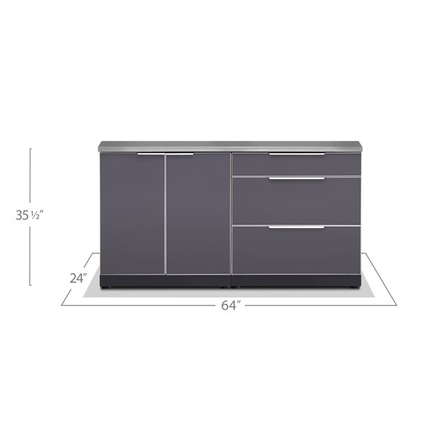 NewAge Products Outdoor Kitchen Modular 2-Door and 3-Drawer Cabinet Set - Slate Grey - 2-Piece
