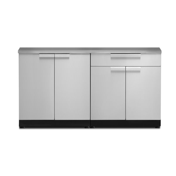 NewAge Products Outdoor Kitchen Modular Cabinet Set with Countertop - Stainless Steel - 3-Piece