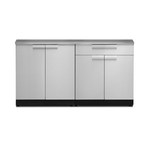 NewAge Products Outdoor Kitchen Modular Cabinet Set with Countertop - Stainless Steel - 3-Piece