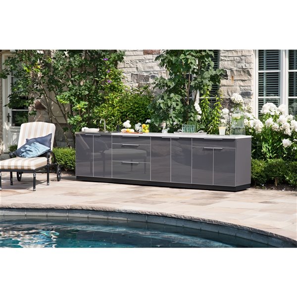 NewAge Products Outdoor Kitchen Modular Cabinet Set and Covers - Slate Grey - 3-Piece