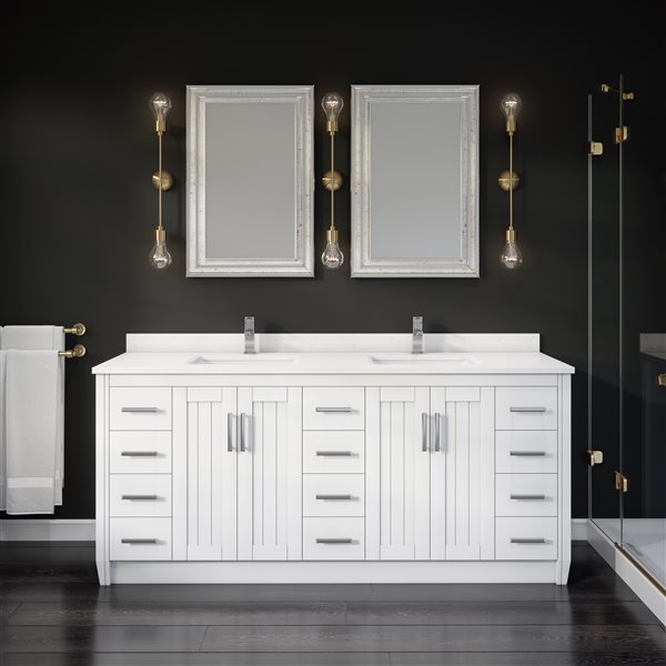 Jack 75-in White Double Sink Bathroom Vanity with Engineered Stone Top