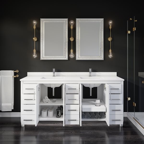 Jack 75-in White Double Sink Bathroom Vanity with Engineered Stone Top