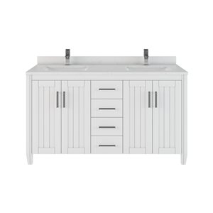 Meuble lavabo Jack de Spa Bathe simple, barre d'alimentation et organisateur de tiroir, blanc, 60 po