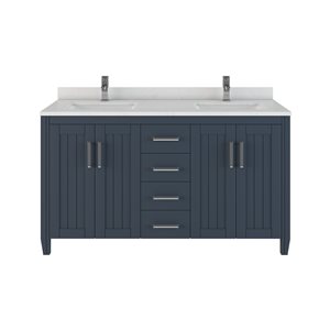 Spa Bathe Jack Double Sink Gray Bathroom Vanity with Power Bar and Drawer Organizer 60-in