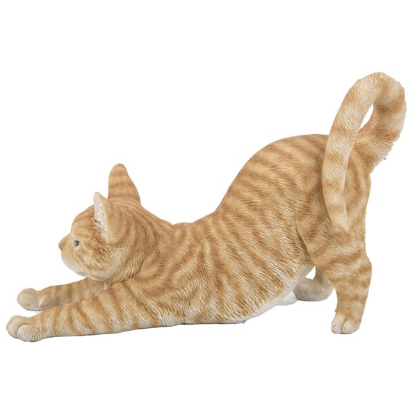 Hi-Line Gift Ltd. 9 H x 5-in W Orange Cat Stretching Resin Garden Statue