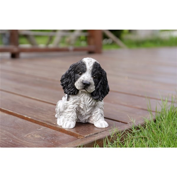 Hi-Line Gift Ltd. 5.8 H x 6-in W Black/White Cocker Spaniel Resin Garden Statue