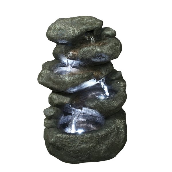 Hi-Line Gift Ltd. 11-in Lighted Resin 5-Level Tiered Indoor Fountain - Grey Tones