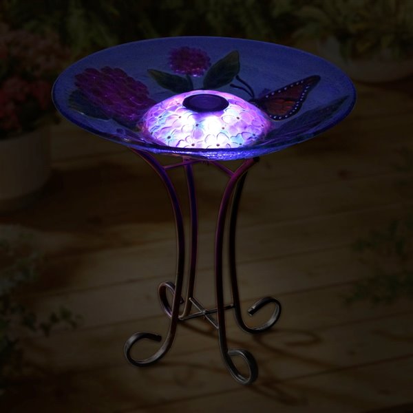Hi-Line Gift Ltd. 21-in H Glass Round Complete Birdbath - Green/Pink