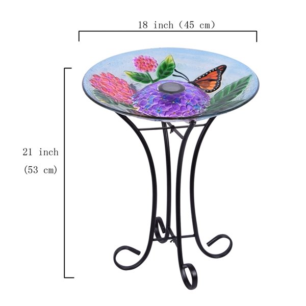 Hi-Line Gift Ltd. 21-in H Glass Round Complete Birdbath - Green/Pink