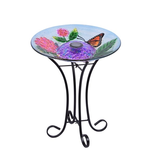 Hi-Line Gift Ltd. 21-in H Glass Round Complete Birdbath - Green/Pink