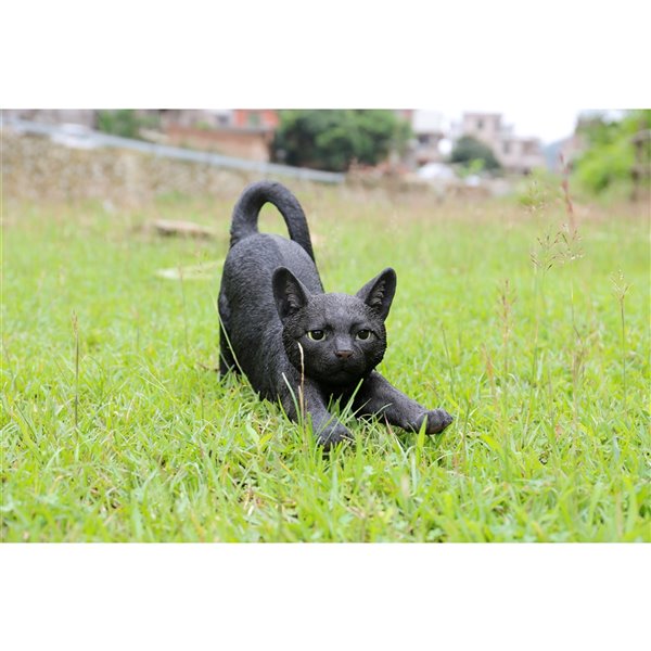 Hi-Line Gift Ltd. 9 H x 5-in W Black Cat Stretching Resin Garden Statue