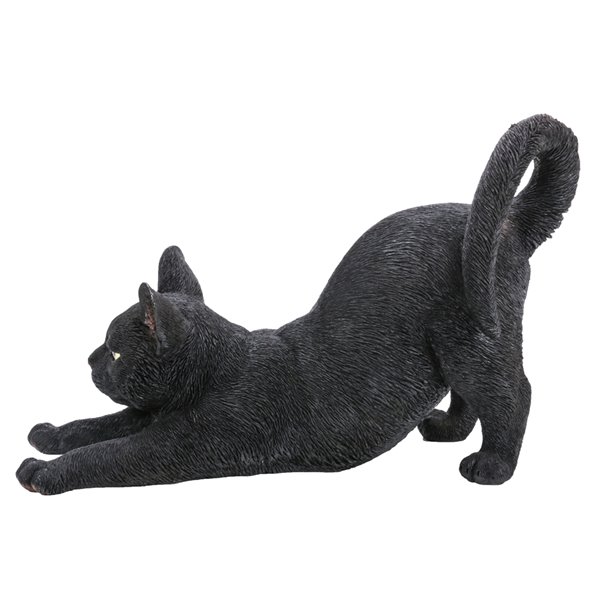 Hi-Line Gift Ltd. 9 H x 5-in W Black Cat Stretching Resin Garden Statue