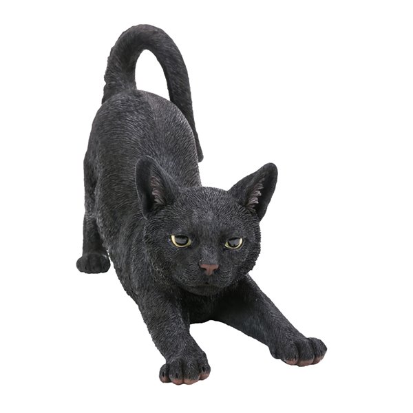 Hi-Line Gift Ltd. 9 H x 5-in W Black Cat Stretching Resin Garden Statue