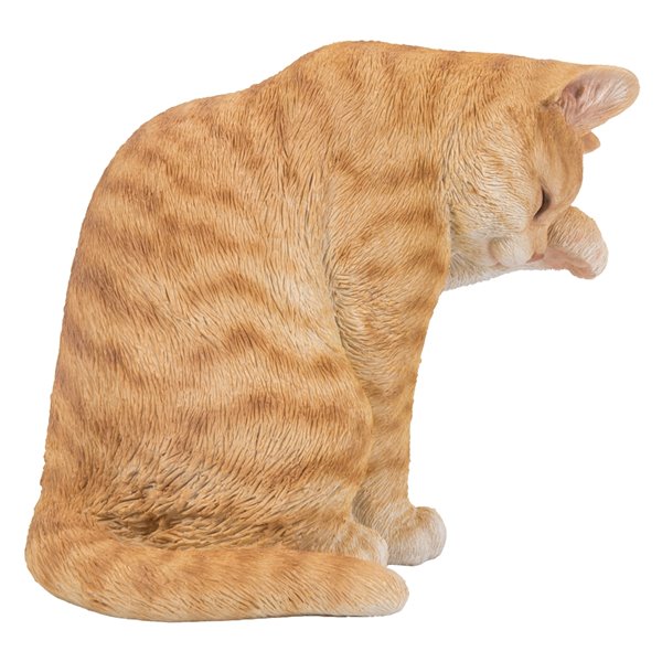 Hi-Line Gift Ltd. 10 H x 7-in W Orange Cat Washing Resin Garden Statue