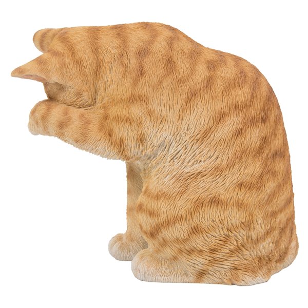 Hi-Line Gift Ltd. 10 H x 7-in W Orange Cat Washing Resin Garden Statue