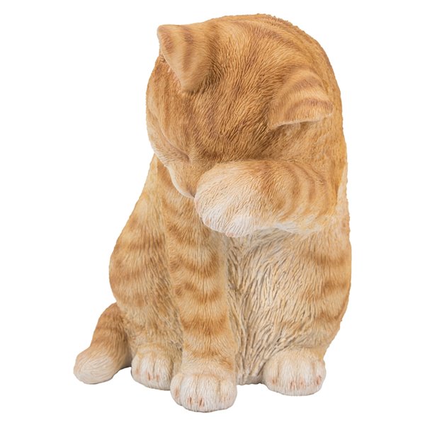 Hi-Line Gift Ltd. 10 H x 7-in W Orange Cat Washing Resin Garden Statue