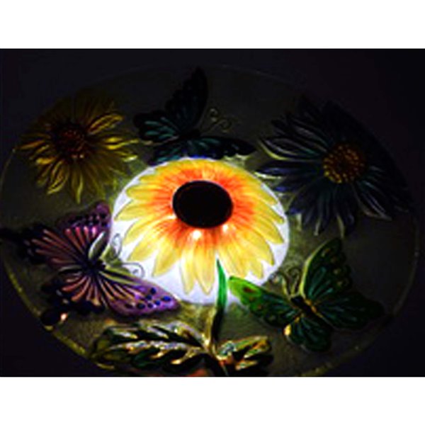 Hi-Line Gift Ltd. 21-in H Glass Round Sunflower Butterflies Complete Birdbath