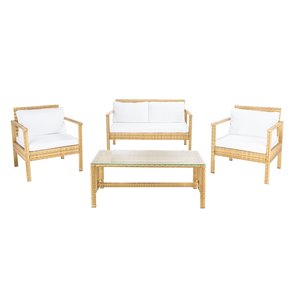 Safavieh Garnen Metal Frame Patio Conversation Set with Cushions - Natural/Off-White - 4-Piece
