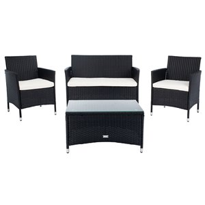 Safavieh Bandele Metal Frame Patio Conversation Set with Cushions - Black/Beige - 4-Piece