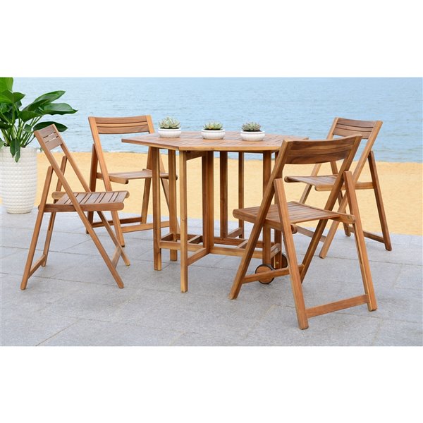 Safavieh Kerman Outdoor Wood Frame Dining Set with Hexagonal Table - Natural/Brown - Set of 5