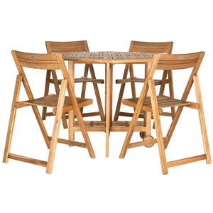 Safavieh Kerman Outdoor Wood Frame Dining Set with Hexagonal Table - Natural/Brown - Set of 5