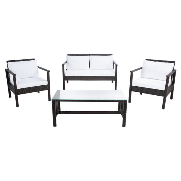 Safavieh Garnen Metal Frame Patio Conversation Set With Cushions Brown Off White 4 Piece Pat7714c Rona - How To Clean White Metal Outdoor Furniture